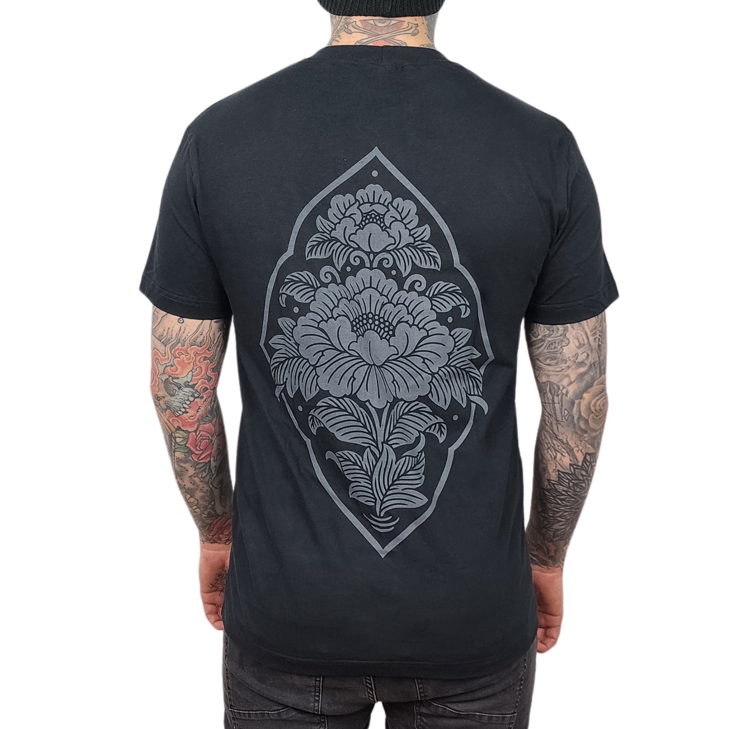 Black Ornamental Flower Tee