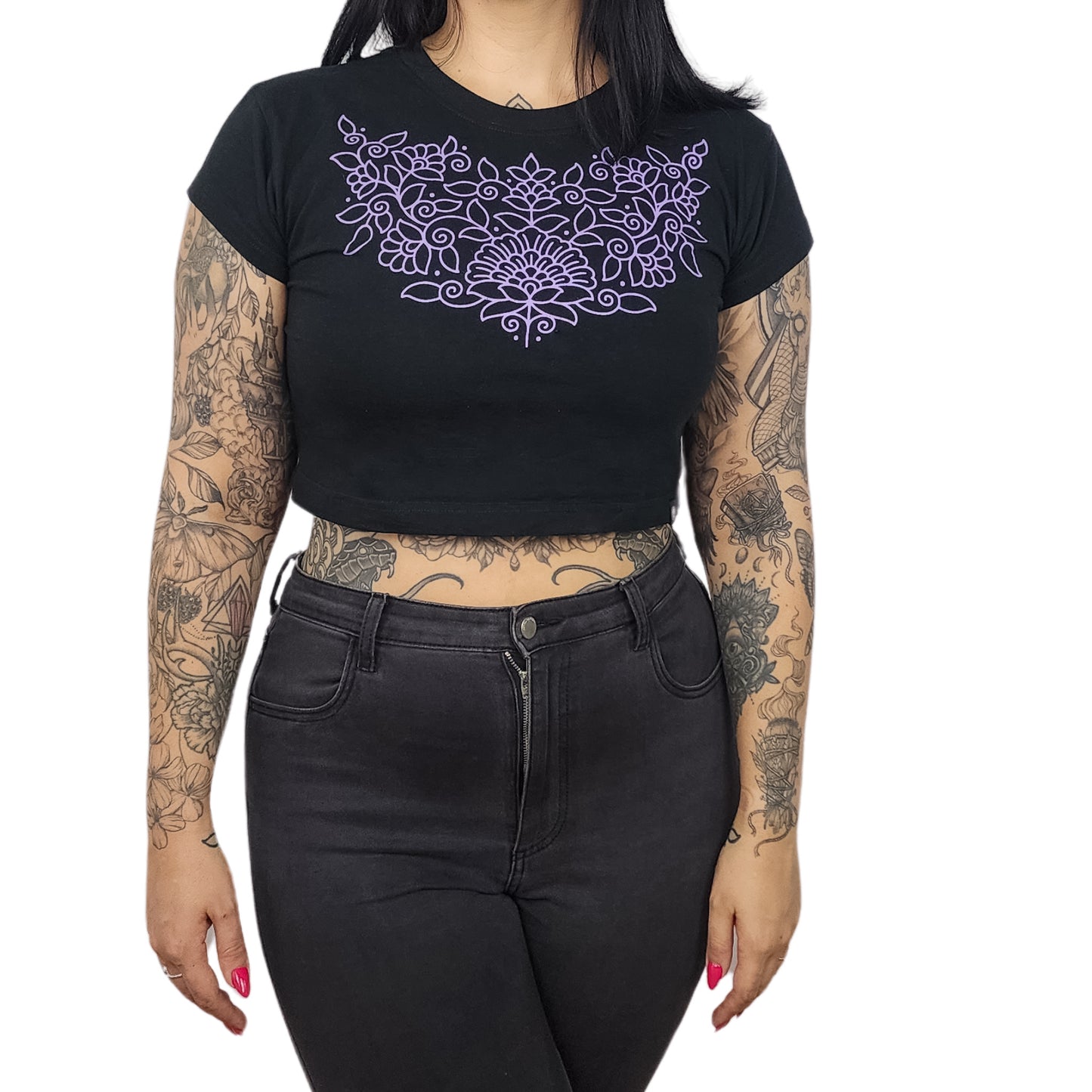 Black Paisley Cropped Top