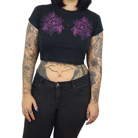 Black Flowers Cropped Top