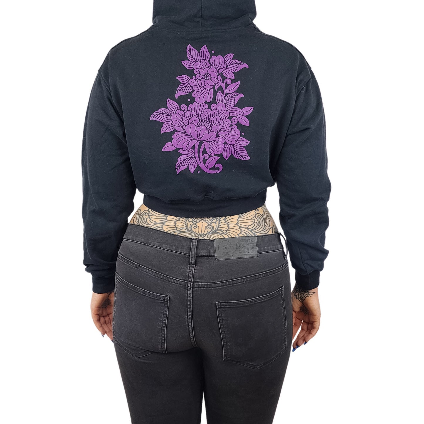 Black Flowers Cropped Hoodie