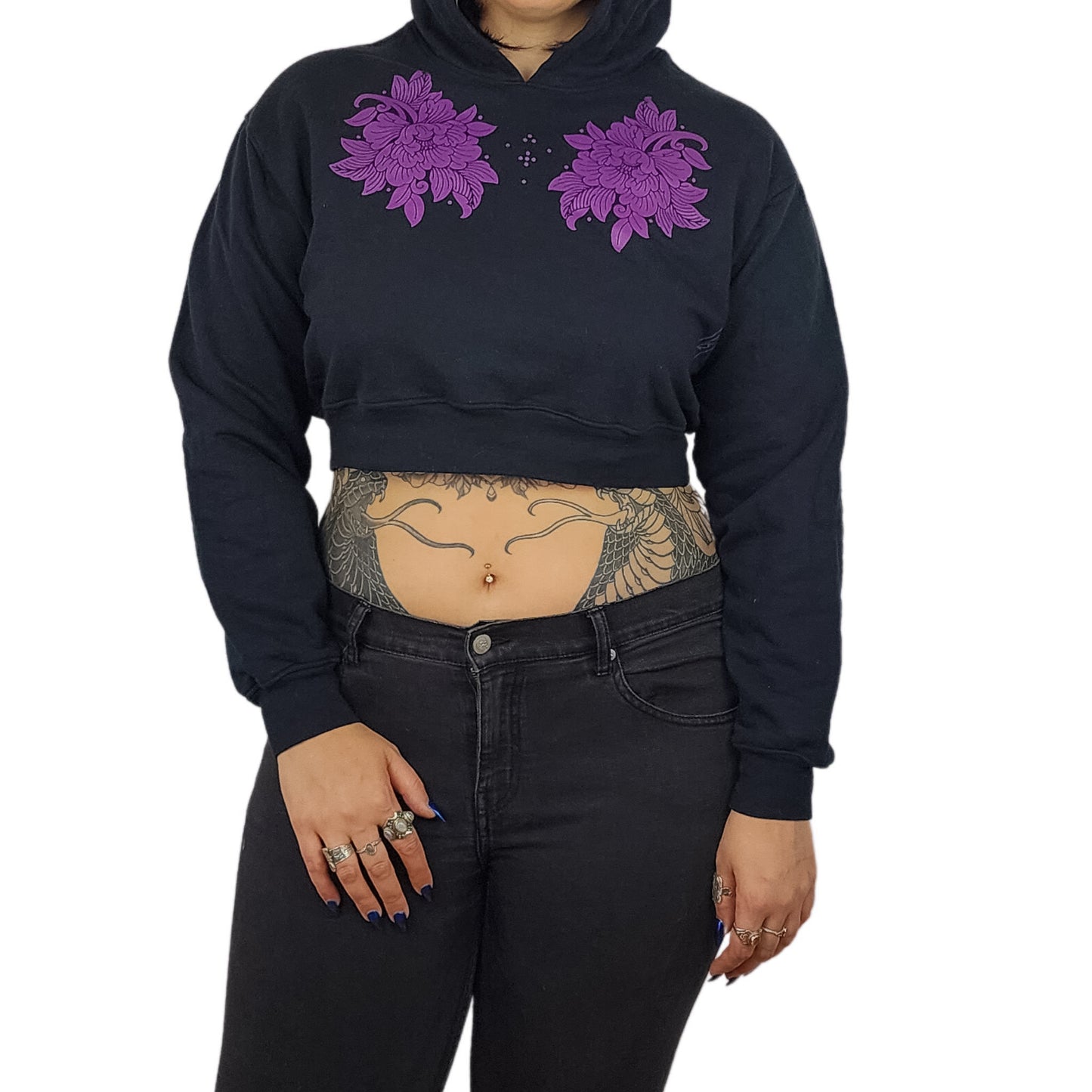 Black Flowers Cropped Hoodie