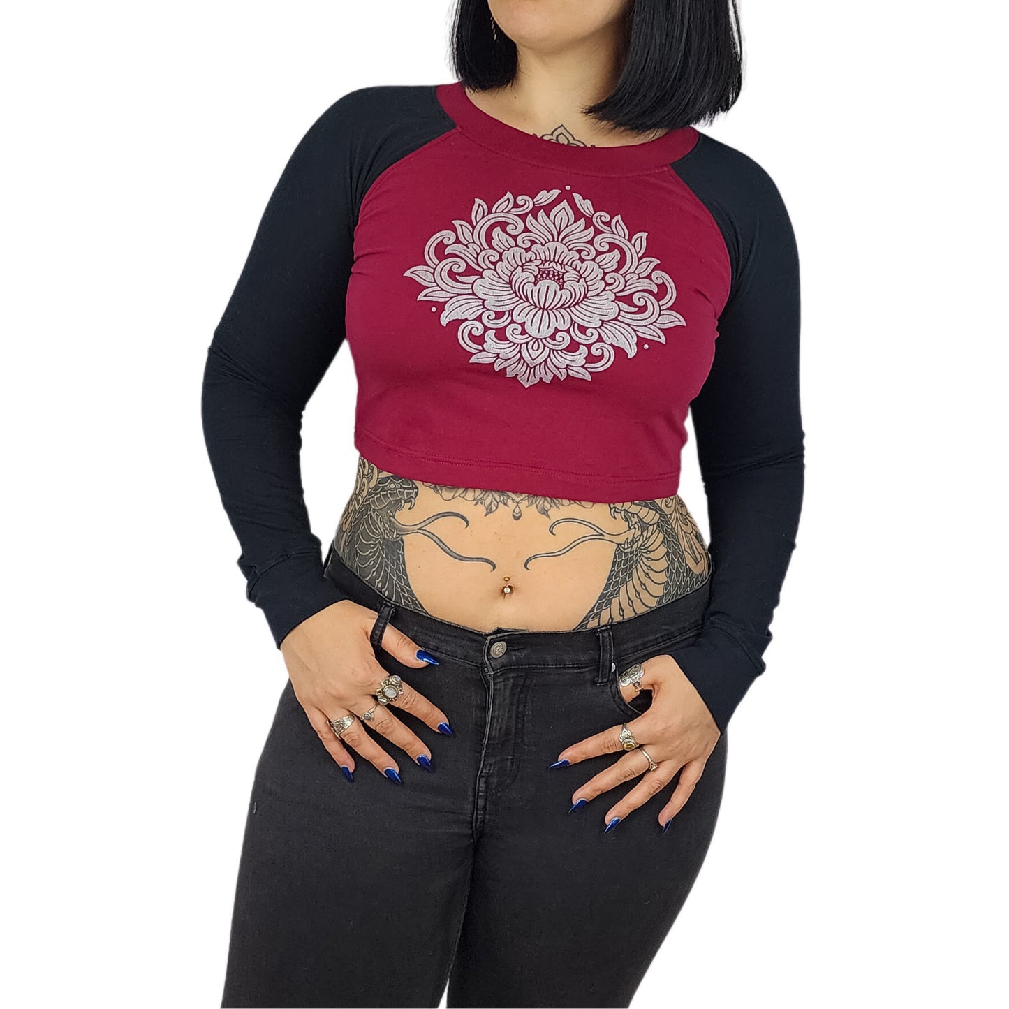 Maroon Raglan Cropped Top