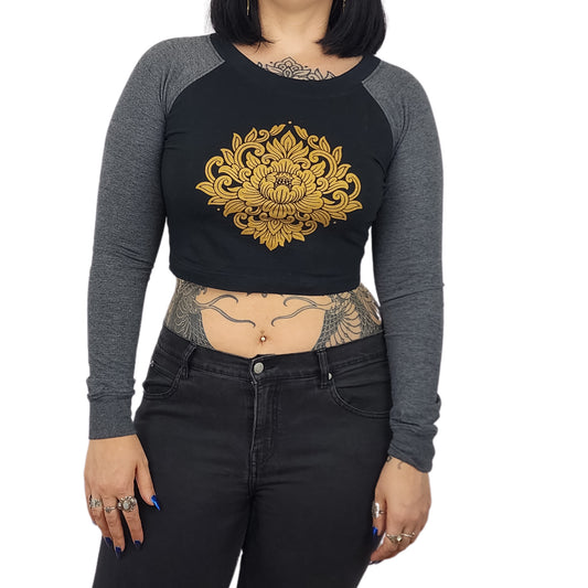 Charcoal Sleeve Raglan Cropped Top