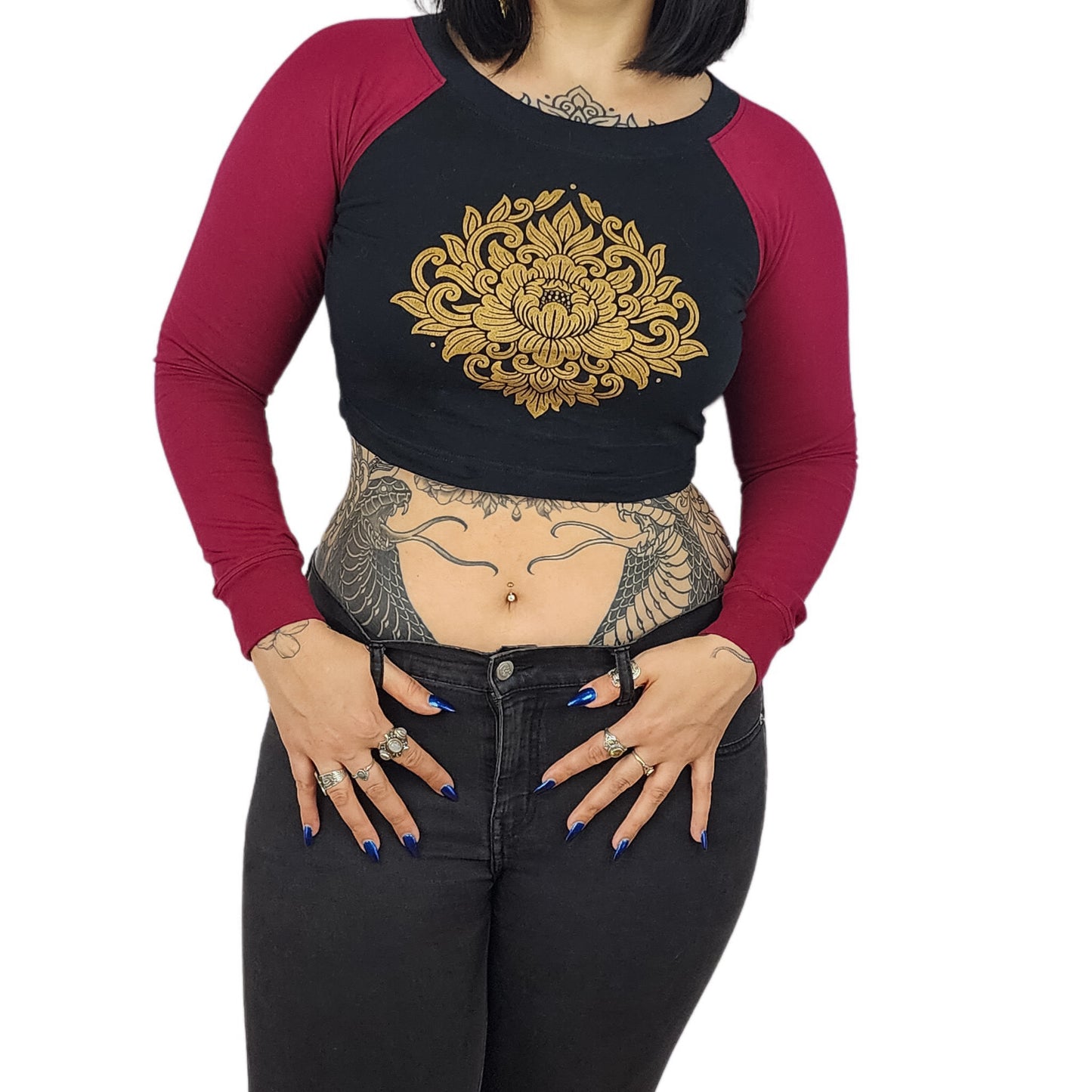 Maroon Sleeve Raglan Cropped Top